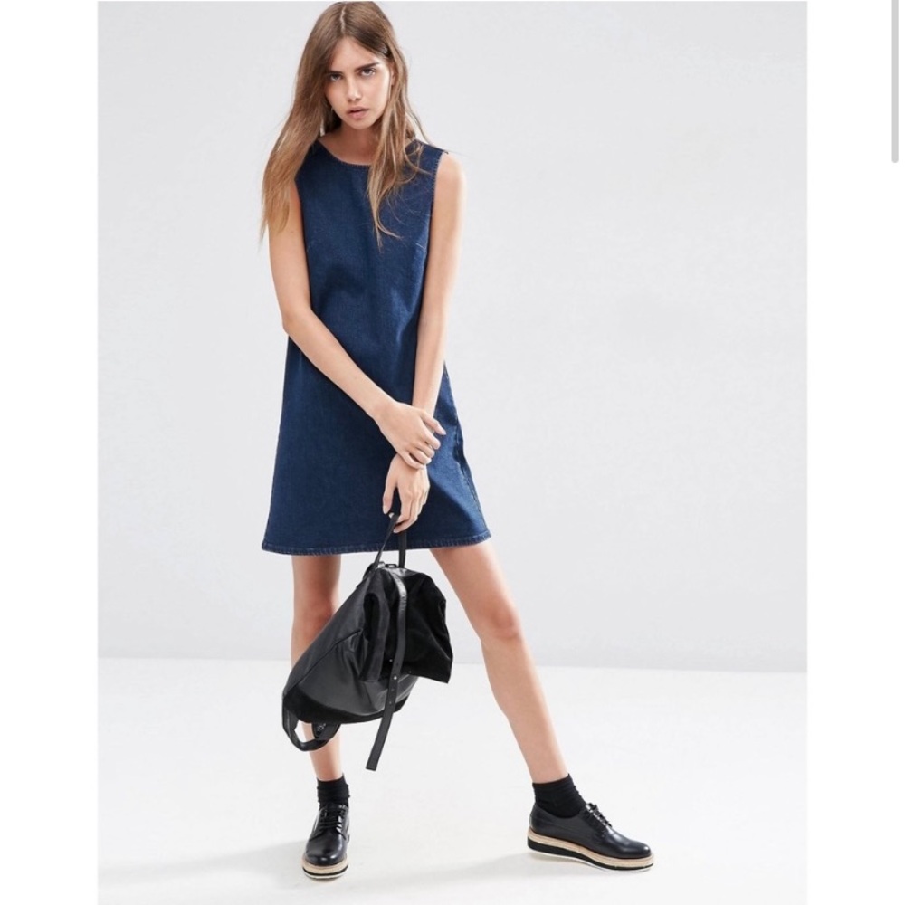 ASOS Sleeveless Denim Shift Mini Dress in Indigo